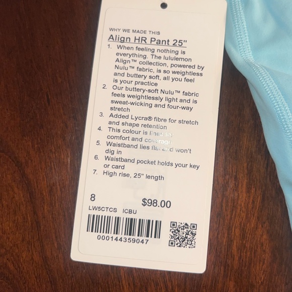 Lululemon Align HR pant 25 inseam size 8-NWT - Picture 2 of 3